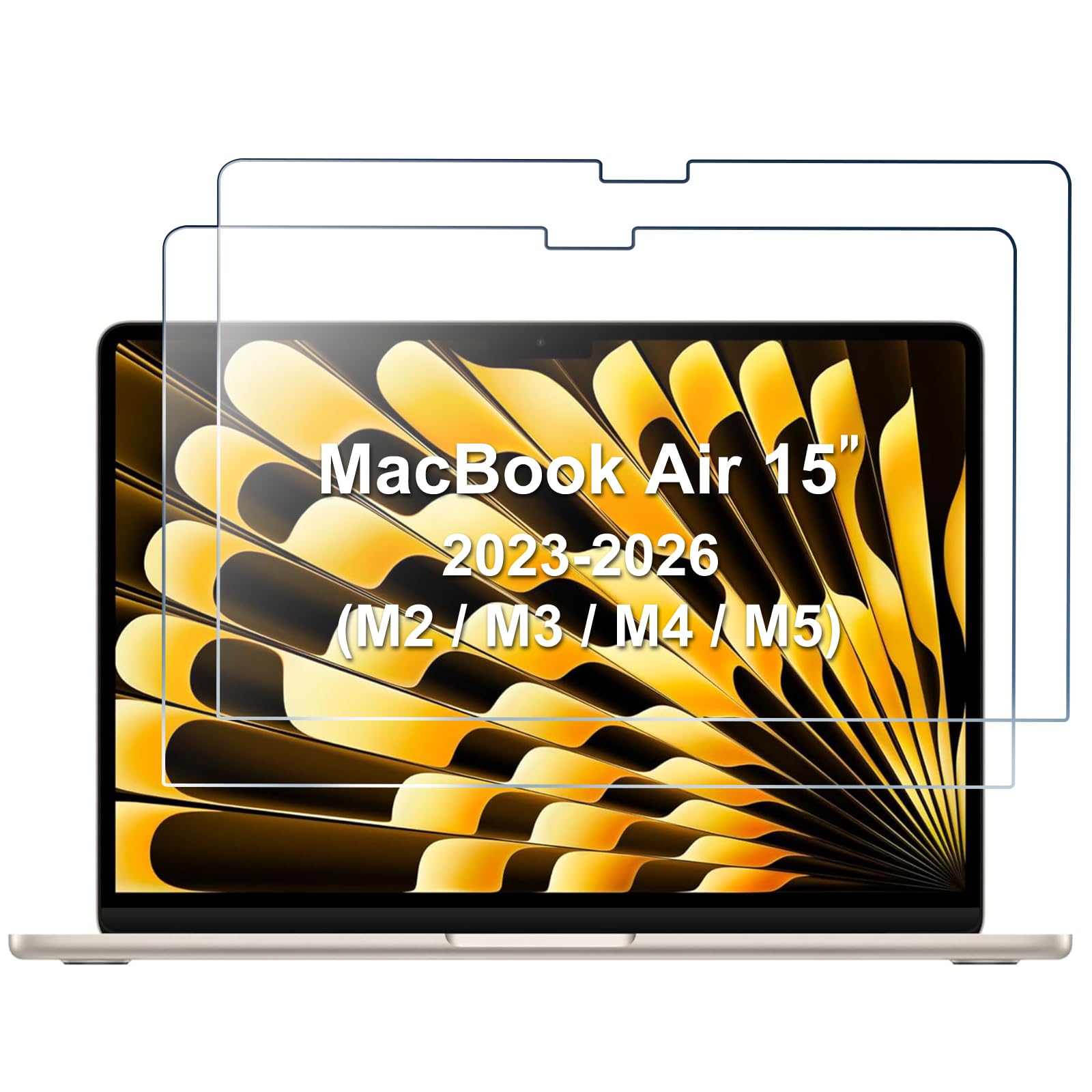 ProCase [2枚セット] MacBook Air 15インチ 強化ガラスフィルム 2枚セット 2026-2023年モデル M5/M4/M3/M2用 スクリーンプロテクター 9H硬度 MacBook Air 15インチノートパソコン用、耐傷、指紋防止、HDクリア