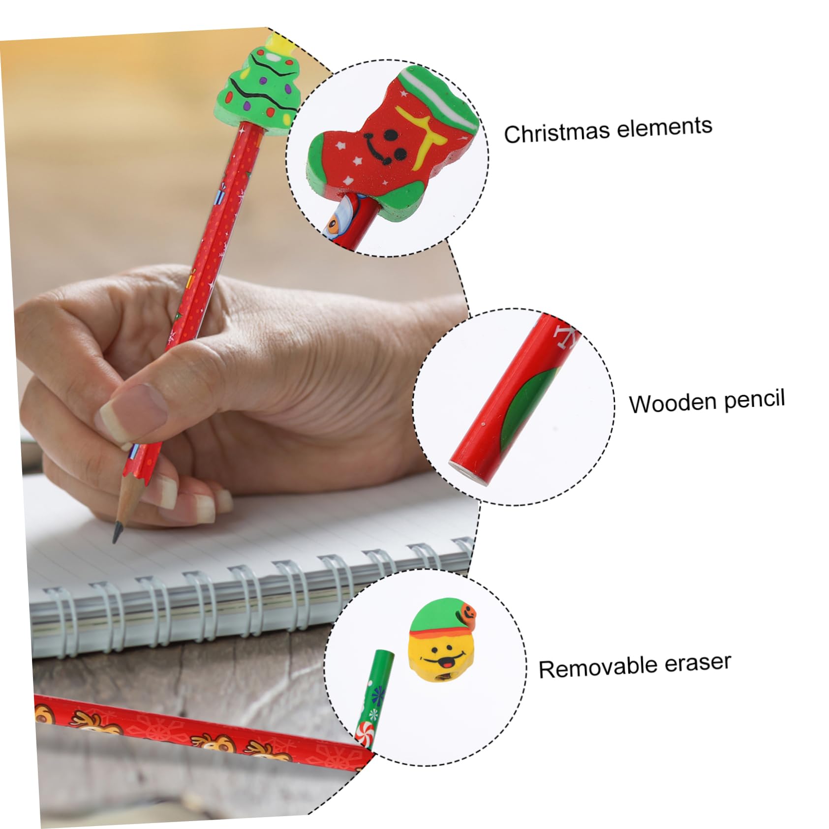 TEHAUX 40pièces Crayons De Noël Carton Avec Effaceurs Crayons Cartoon Pour Fournitures Scolaires Et De Fête