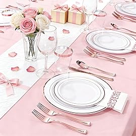 WDF160 Piece Rose Gold Disposable Cutlery Set - Heavyweight Plastic Silverware - Includes 80 Forks, 40 Spoons, 40 Knives - Rose Gold Silverware Perfect for Wedding, Party, Valentines Day