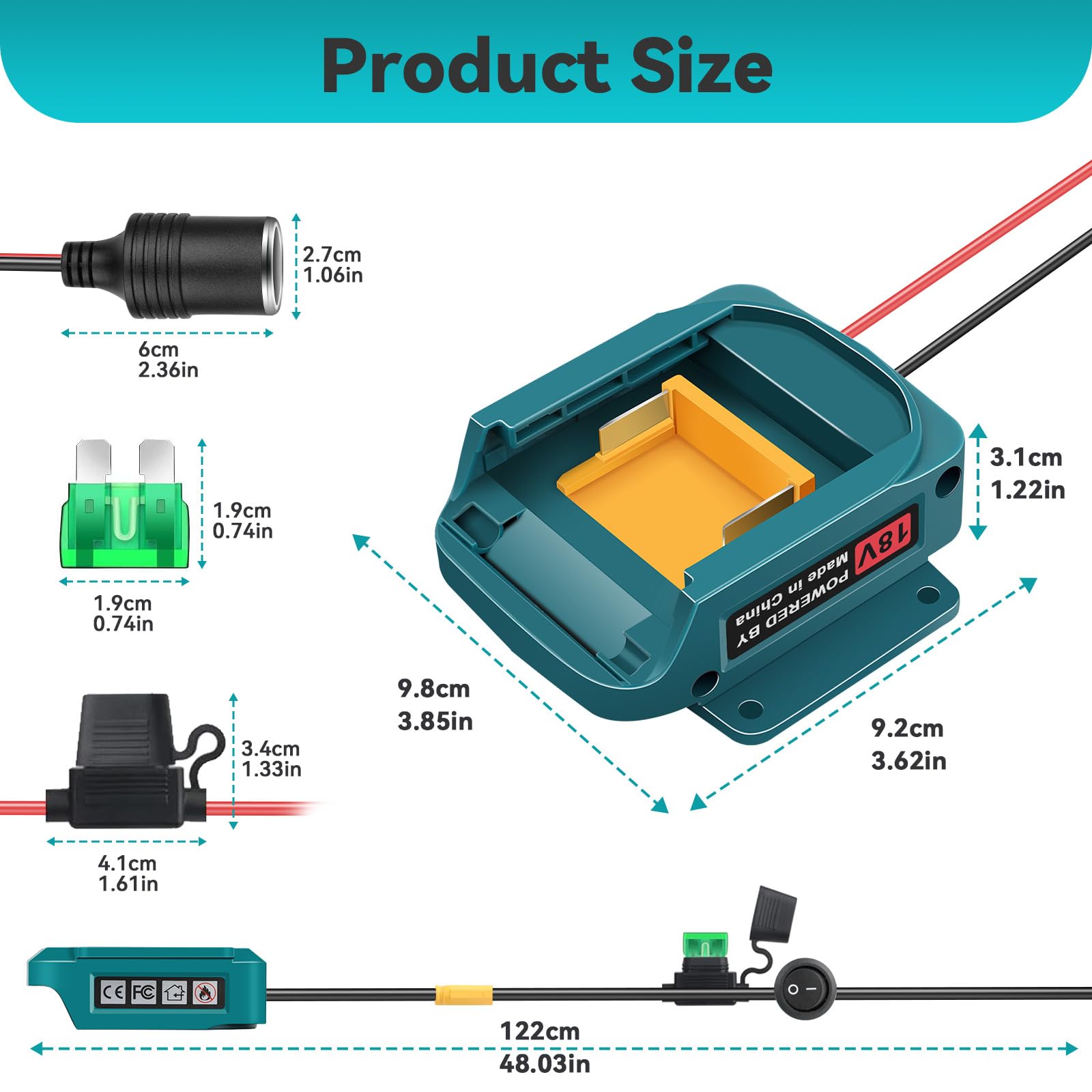ASUNCELL Adattatore Power Bank per batteria Makita da 18 V, dispositivi di avviamento, compatibile con Makita, batteria portatile da 12 V, starter batteria per auto (batteria non inclusa)