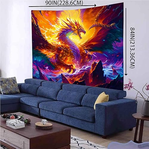Miniatura 4 de Aidatain Tapiz de dragón de fantasía gótico, tapiz de pared medieval de dragón, tamaño 90 pulgadas de largo x 84 pulgadas de ancho, tapices