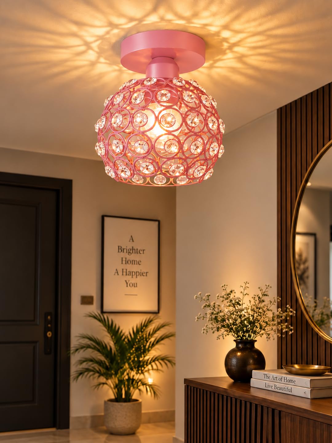 Gold Crystal Flush Mount Light - Modern Lotus Design -10