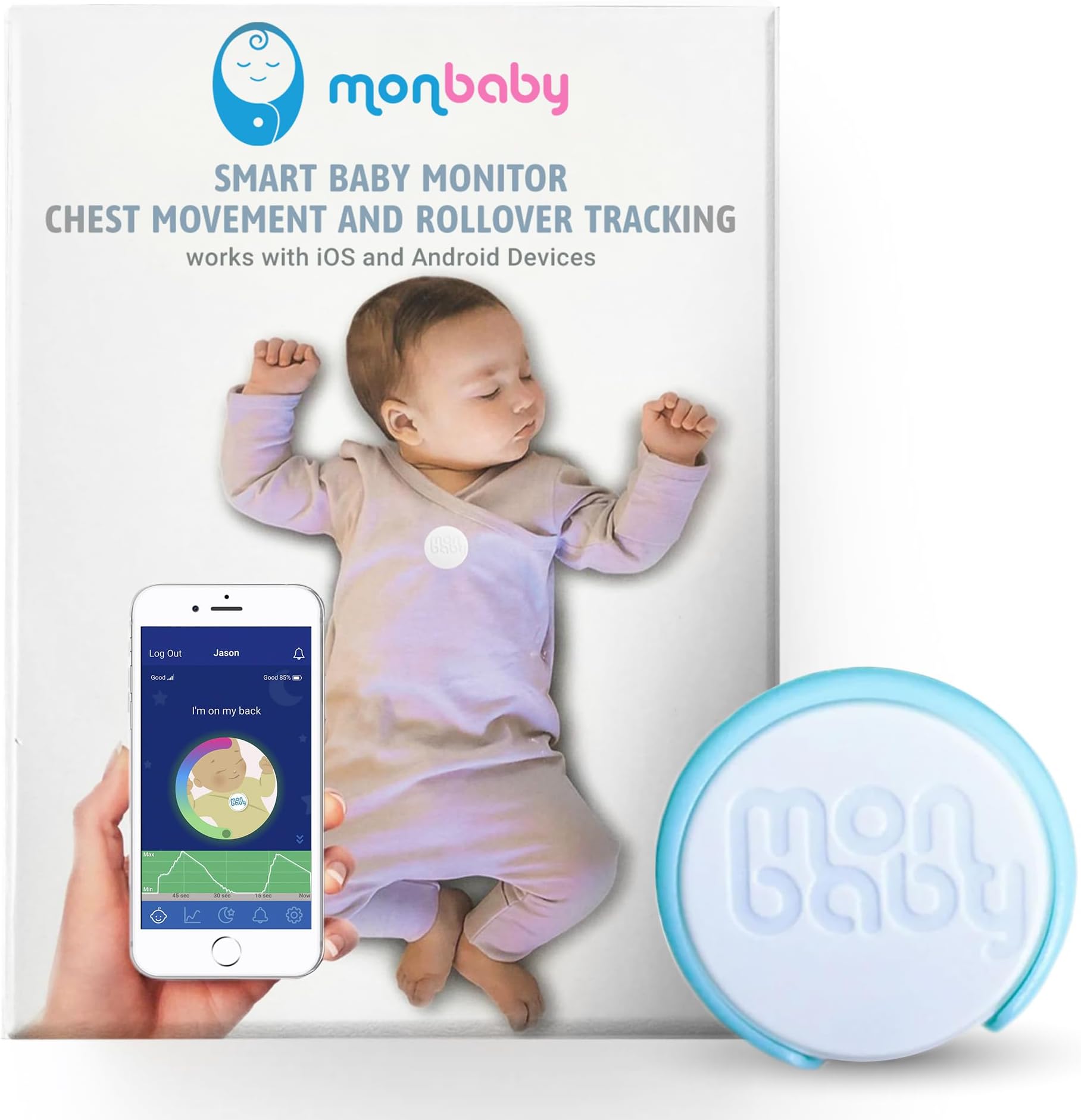 MonBaby Smart Baby Monitor and Smartphone App: Breathing and Rollover Sensor. Bluetooth and WiFi Options. Alerts You If Pause Of Breath Or Stomach Sleeping Detected. Real-Time Wireless Infant Care.