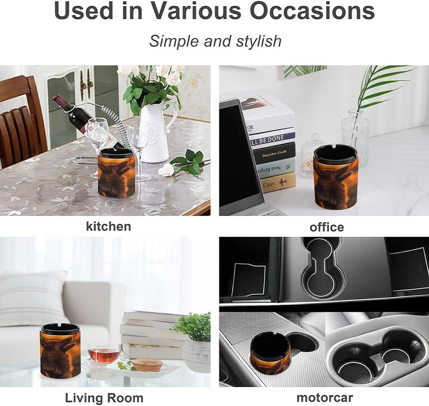 German Shepherd Print Ash Tray PU Leather Ashtray Car Ashtrays for Cup Holder for Outside Home Office Decoration