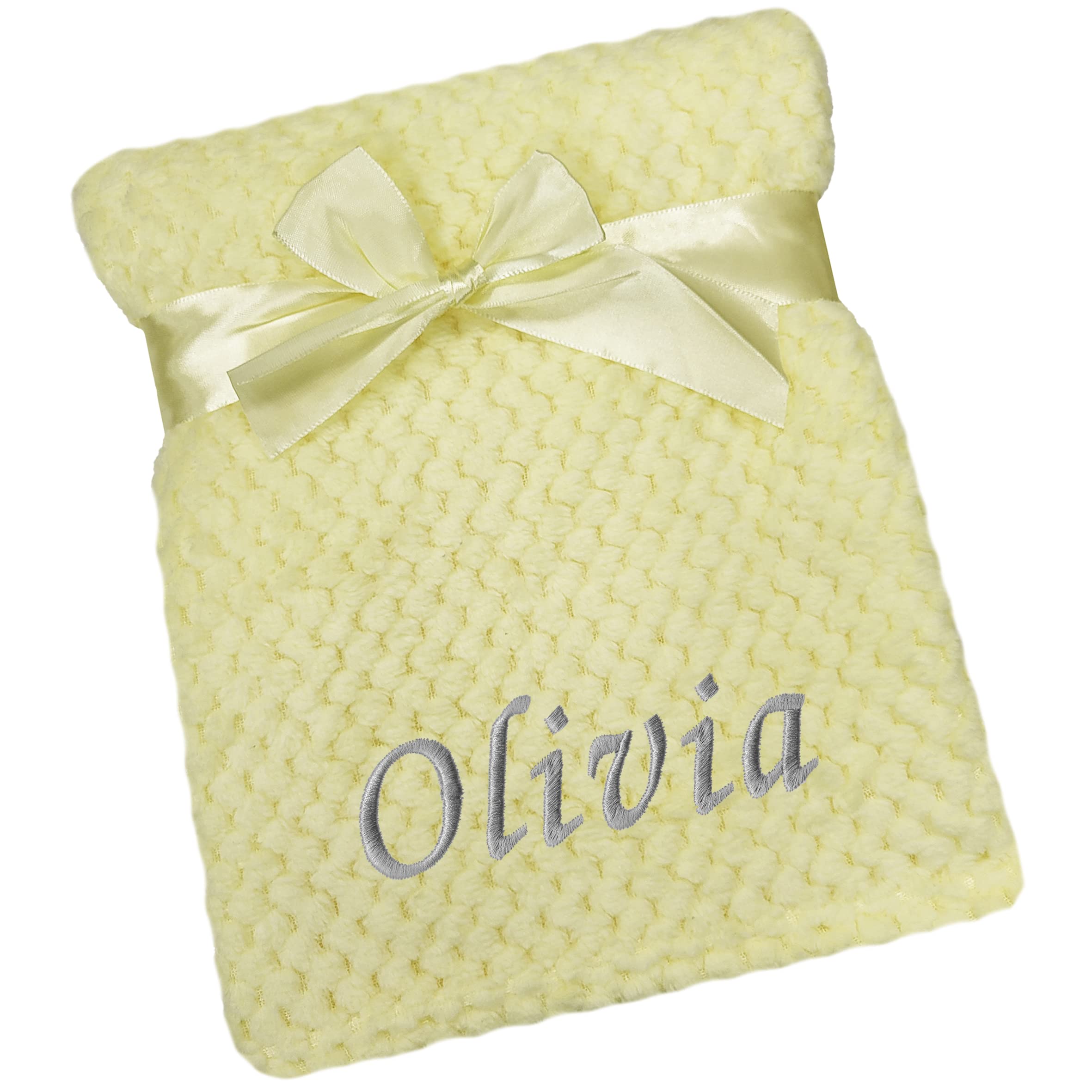 Kids Essentials Girls Yellow Waffle Baby Boy Personalised Blanket Embroidered Name Waffle Blanket (Yellow Waffle)