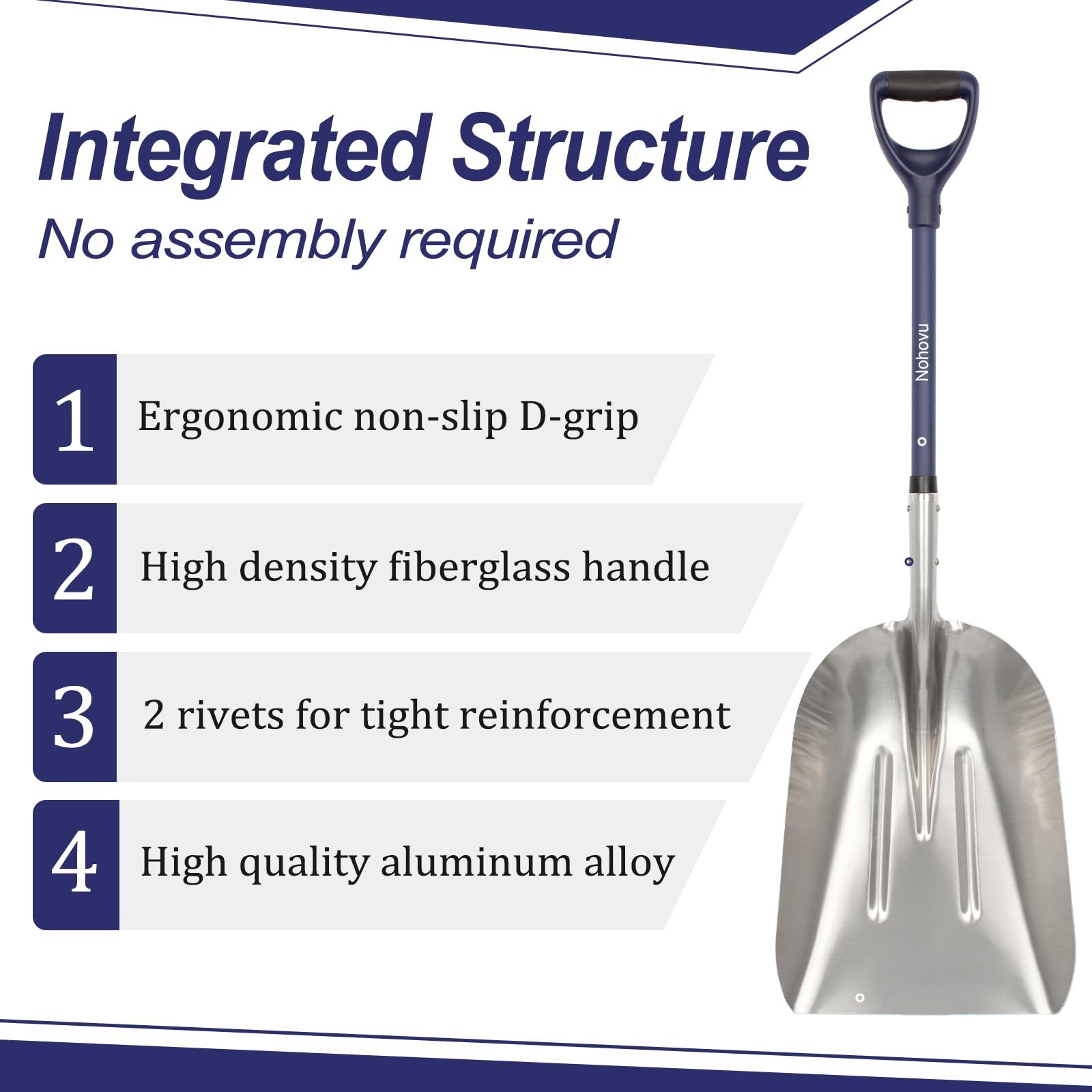 Nohovu Pala de nieve para entrada, pala de nieve de gran capacidad con mango en D, pala de nieve de aluminio para eliminación de nieve, 45 pulgadas