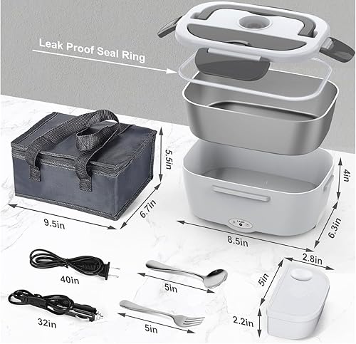 Miniatura 5 de Fiambrera eléctrica, calentador de alimentos, 3 en 1, cajas de almuerzo calentadas ultrarrápidas para adultos, calentador de alimentos portátil de