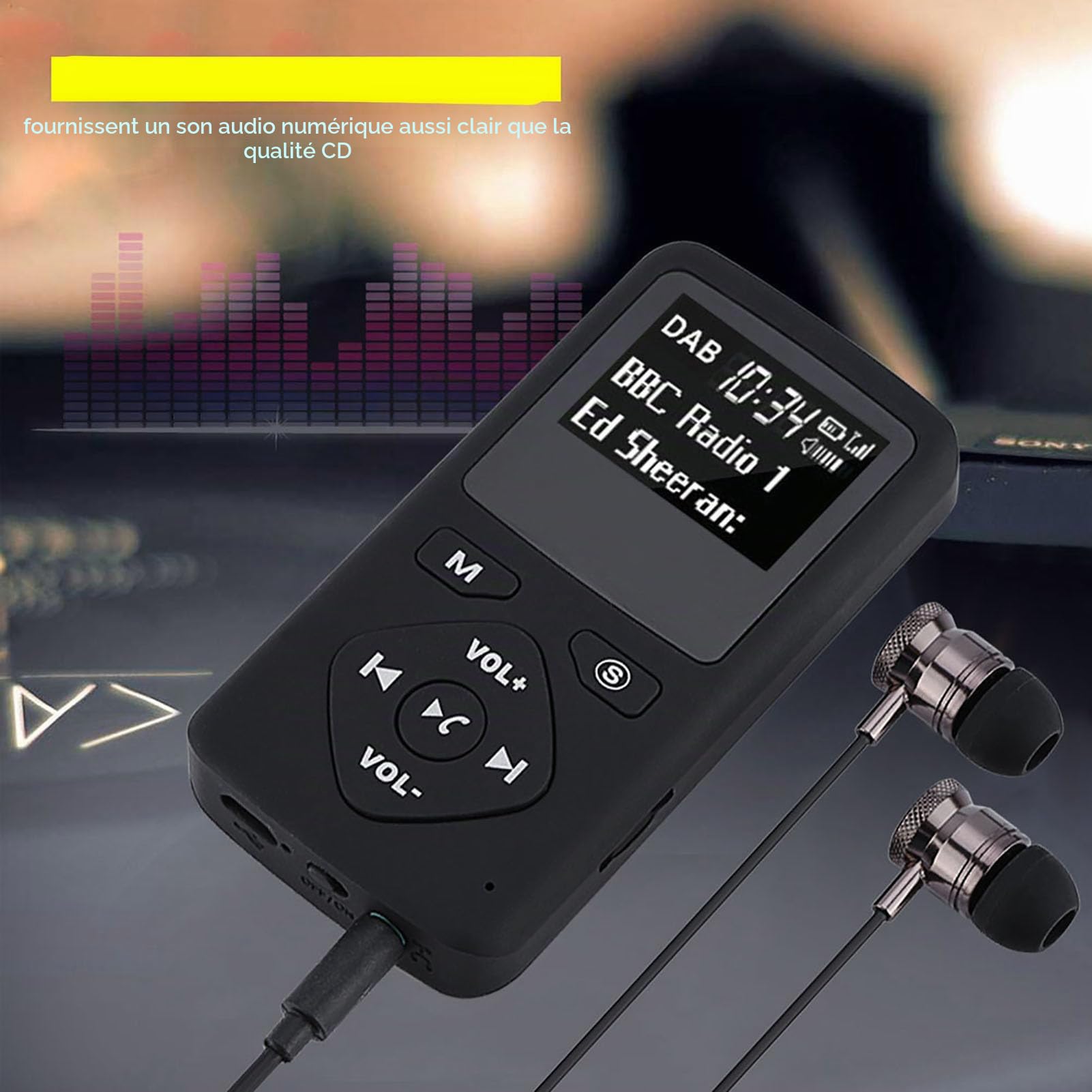 Estink Récepteur Radio Numérique DAB/DAB+ Portable avec Bluetooth, Lecteur MP3, Écran LCD 1,8 Pouces, Carte TF jusqu'à 64 Go, Écouteurs Inclus