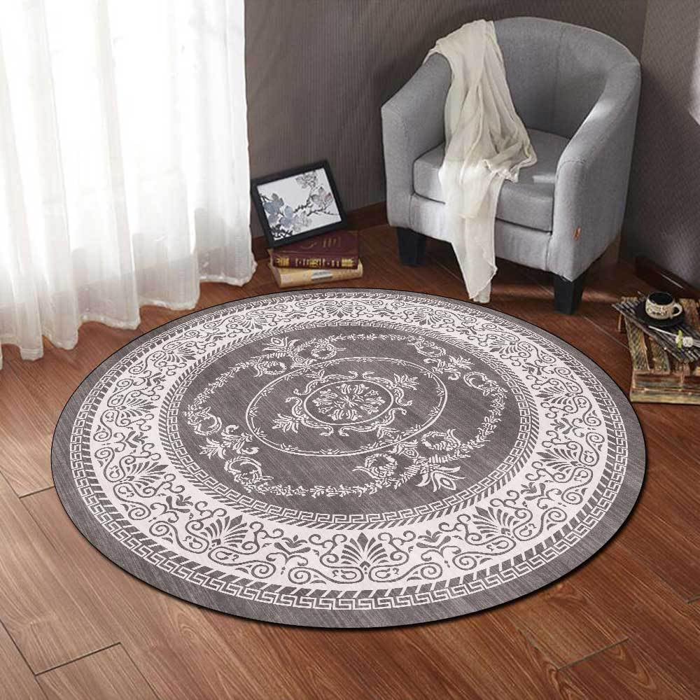 GUGJHFVH Round Large Area Rugs ø 150 cm Bedroom Living Room Office Studio and Indoor Decoration Non-Slip Washable Rugs Vintage Carpet Abstract Floral Grey