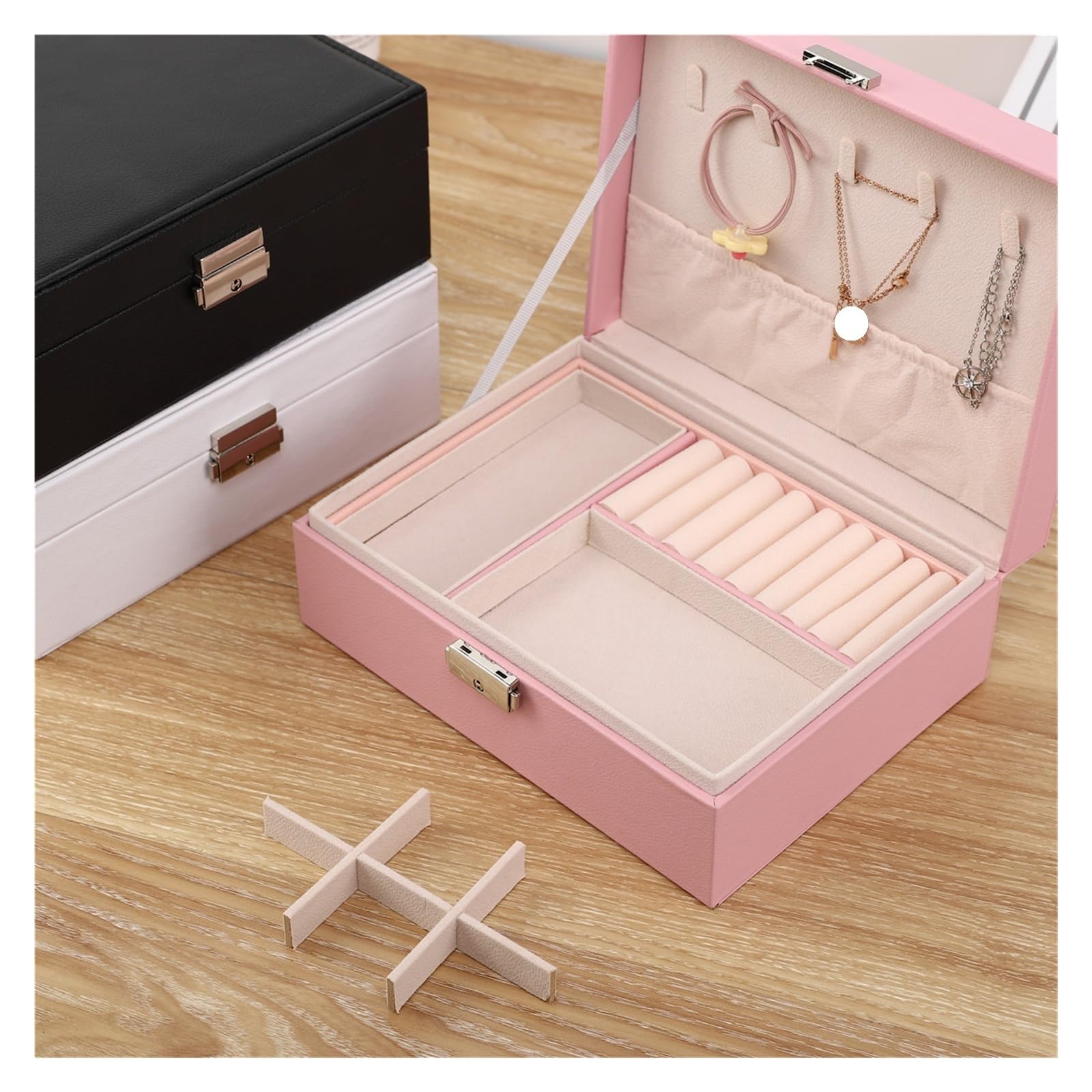 1PC, Large Capacity Jewelry Storage Box,For Home Or Travel Para Anillos, Collares, Pendientes Y Pulseras