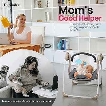 DUOMILEE Baby Electric Swing,Soothing Portable Swing with Intelligent Music Vibration Box,Comfort Swing for Infant Load Resistance: 6-25 lb, Applicable Object: 0-9 Months for Infants.