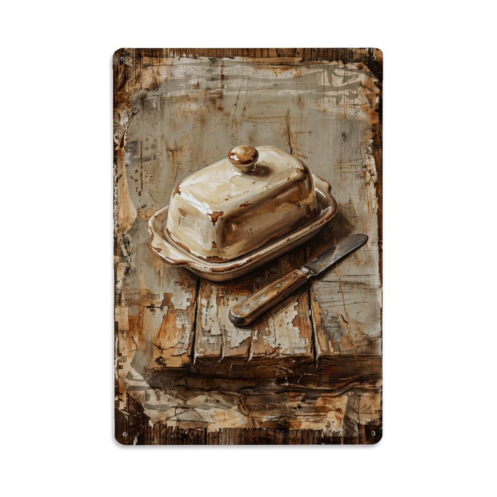 Fqnyr Style Country Dining Table Butter Dish Countryside Home Metal Tin Sign Plaque Wall Decor For Cafe, Club Bar, Office, Home Garden Metal Poster 8X12inch
