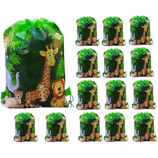 Jungle Animal Theme String Bags - Pack of 24