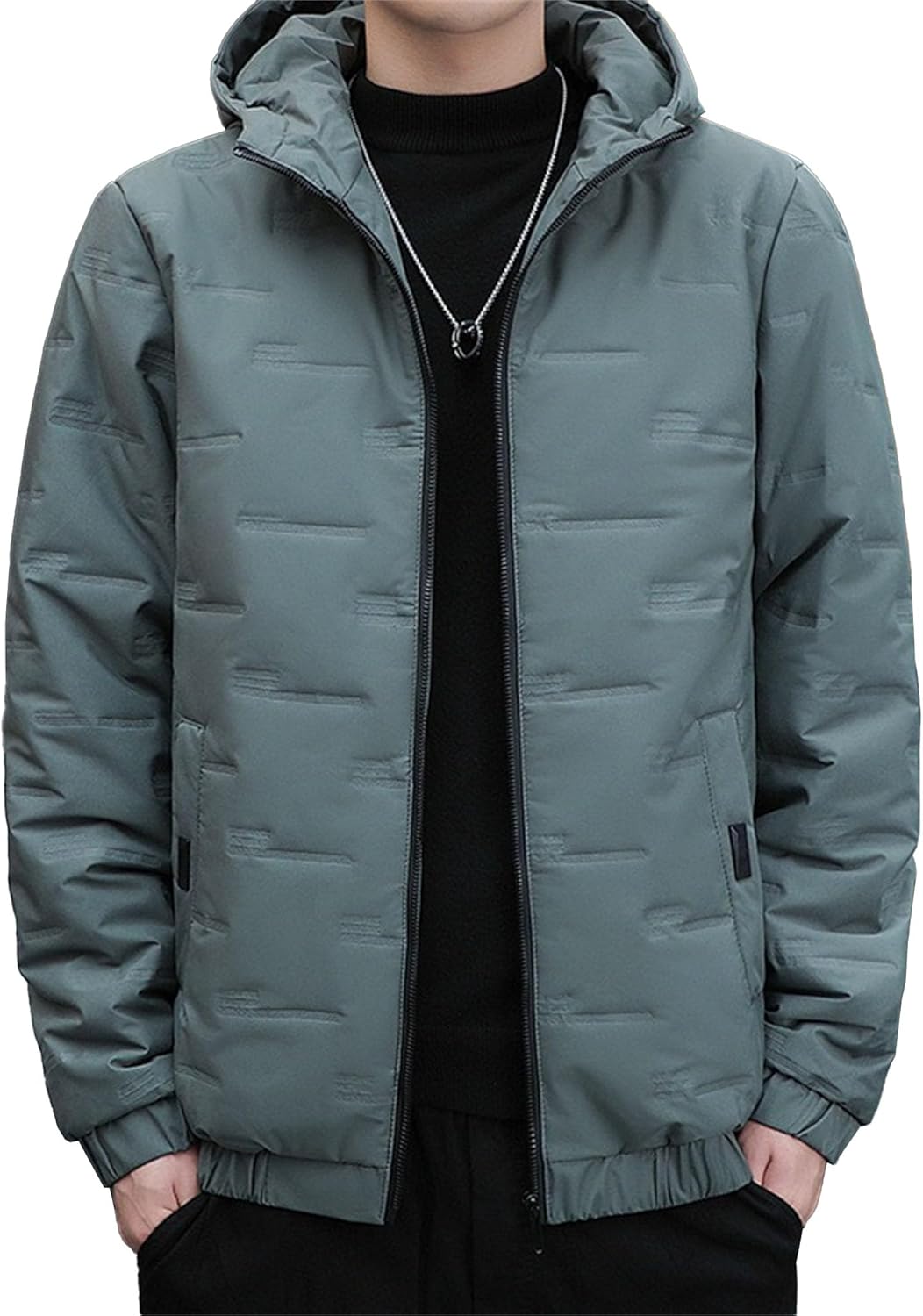 Men's Lightweight Quilted Puffer Jacket Hooded Zip Up Windproof Winter Coat Long Sleeve Outdoor Hiking Jacket