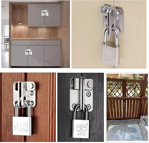 Miniatura 5 de szhdxsy - Pestillos abatibles, cerradura de puerta de seguridad, de acero inoxidable, resistente, con candado, para puerta de mascotas, muebles de