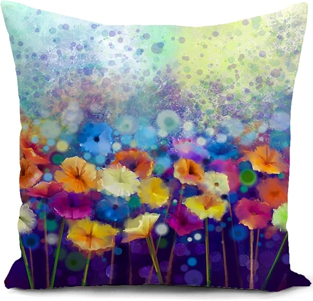 HUASHUZI Cushion Cover Flowers Floral Blue Purple Pillow Cover Outdoor Decor Home Throw Pillow Case Decorate for Garden Livingroom Couch Patio Furniture Sofa 18"x18"(45x45cm