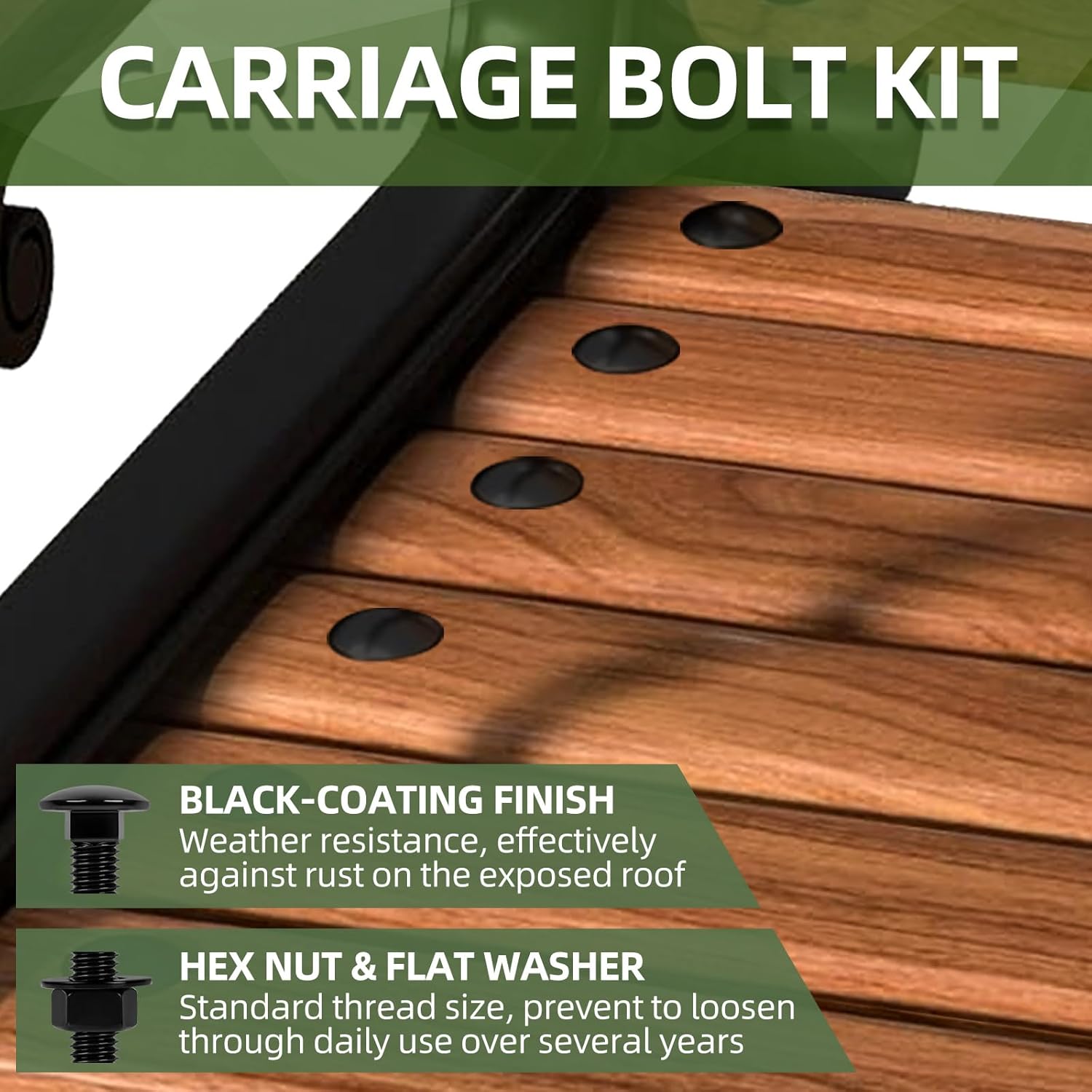 20 Sets 1/4-20 x 1 Carriage Bolt Kit, Round Head Square Neck, Black Carriage Bolts and Hex Nuts Set with Flat Washers