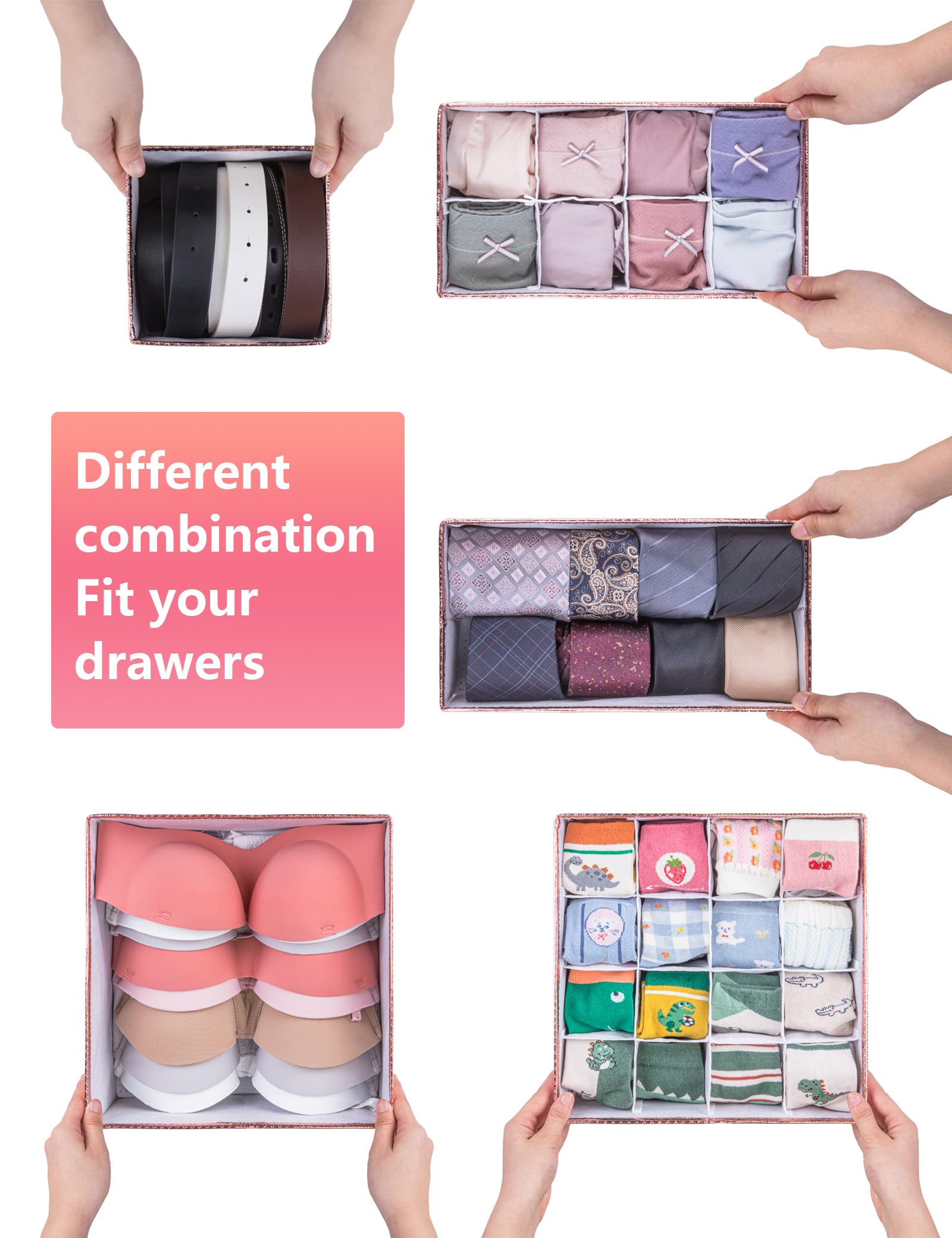 MYTHAUS 12 Pack Drawer Organizers for Clothing - Foldable Collapsible Fabric Closet Organizer and Storage Dresser Drawer Divider, Storage Box for Underwear, Socks, Bra, Ties, Pink