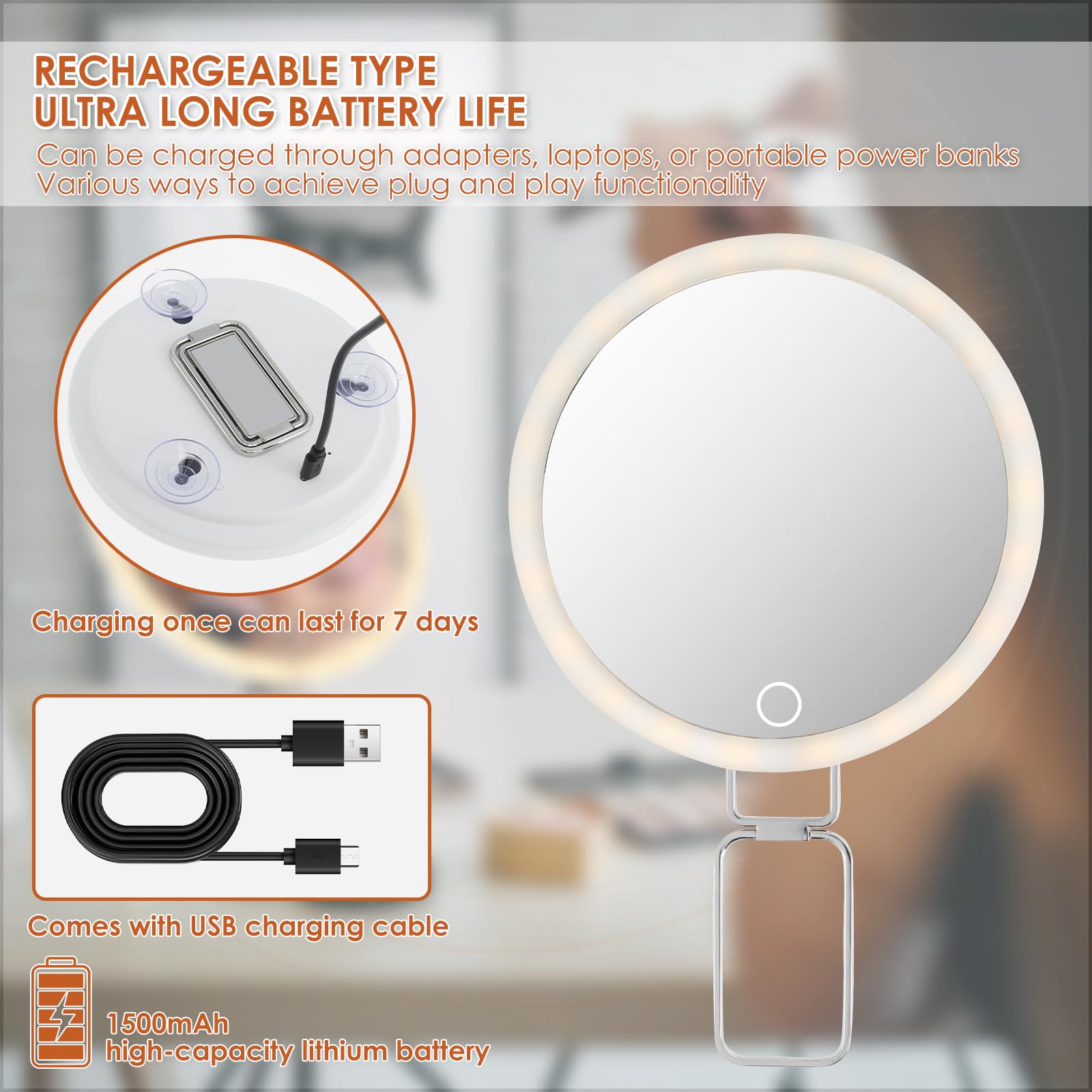 Miroir de Maquillage Portable Éclairé avec Grossissement 30X et Luminosité Réglable