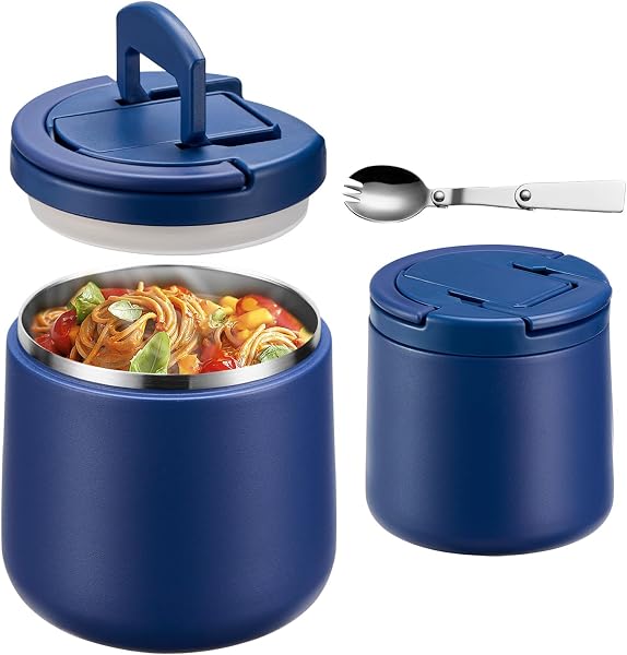 Insulated Vacuum Food Jar with Buckle Lid,Soup Thermo for Hot Food Kids,Wide Mouth Leakproof Stainless Steel Lunch Conta