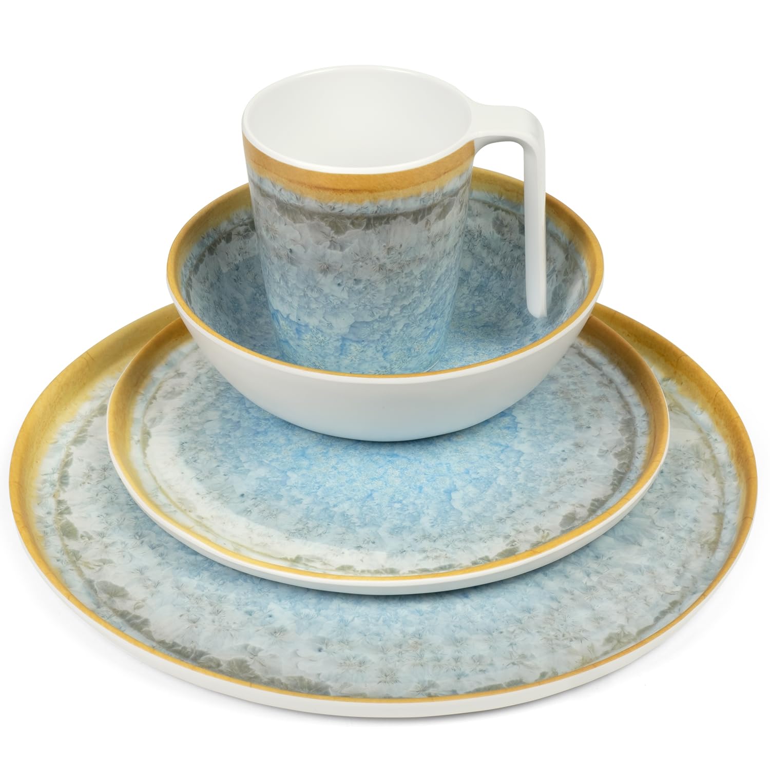 16-częściowy zestaw naczyń kempingowych z melaminy dla 4 osób | nadaje się do mycia w zmywarce | piknikowy zestaw naczyń | naczynia kempingowe I Crystal Blue Design