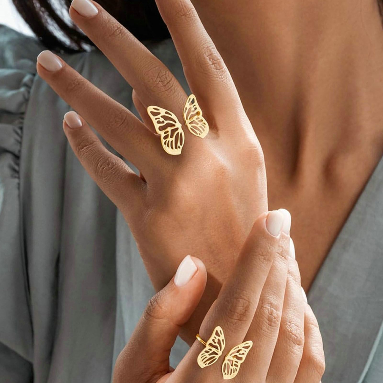 Anelli Nuziale Donna, Anello Oro Fidanzamento 18K Farfalla Cava Regolabile Design Aperto Anello Matrimonio Oro Giallo per Mamma, Fidanzata, Sposa