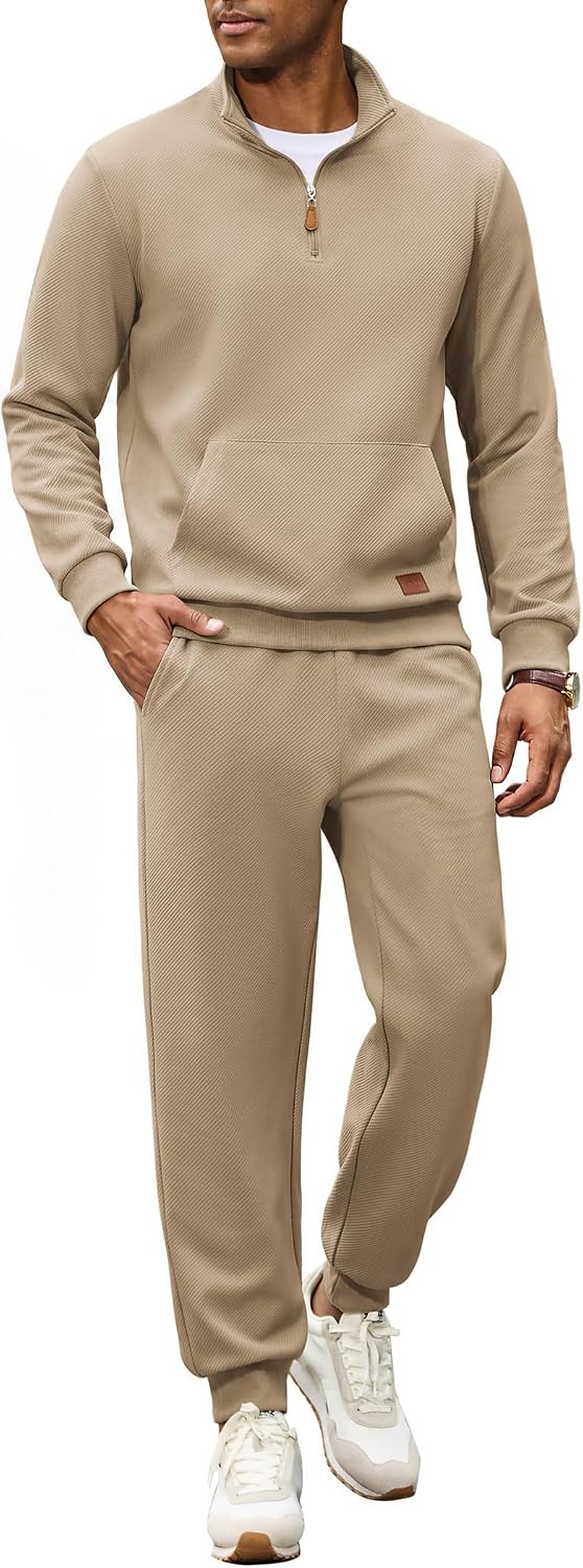 COOFANDY Men's 2 Piece Tracksuit Sets Casual Quarter Zip Athletic Sweatsuit