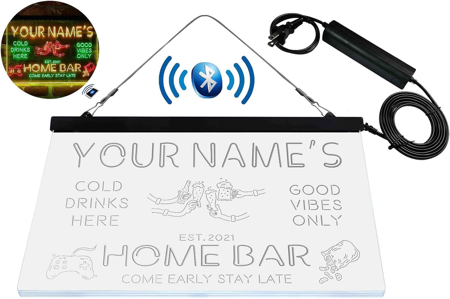 Personalized Beer Party Home Bar Tri-Color LED Neon Light Sign Customize Name Date Text Quote Font Green & Red & Yellow 17.7 x 13.6 Inches st9s43-p9-tm-gry