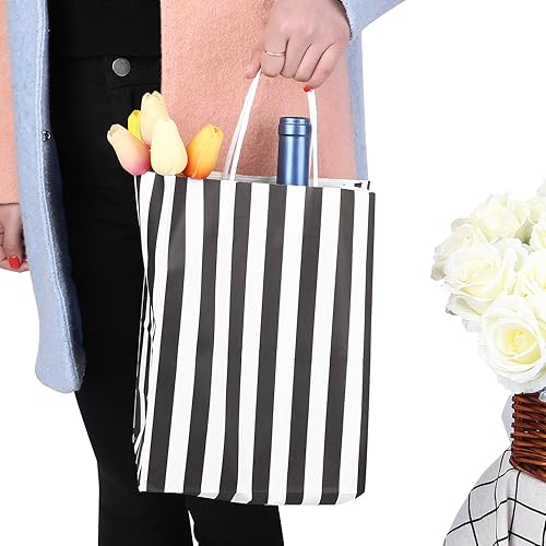 Miniatura 5 de Ronvir 50 bolsas de regalo en blanco y negro de 8 x 4.75 x 10.5 pulgadas, bolsas de regalo reutilizables de tamaño mediano con asas, bolsas de papel