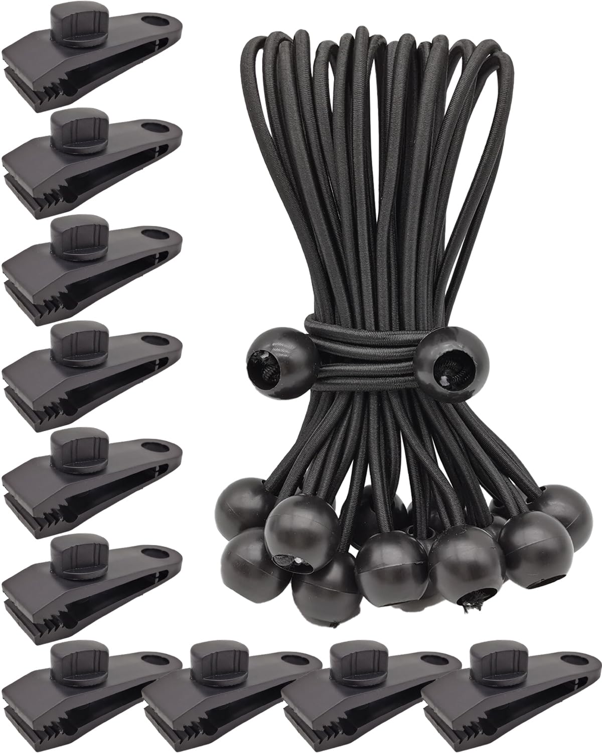 10 Pack Tarp Clips Lock Grip and 10 Pack Ball Bungee Cords 6 Inch