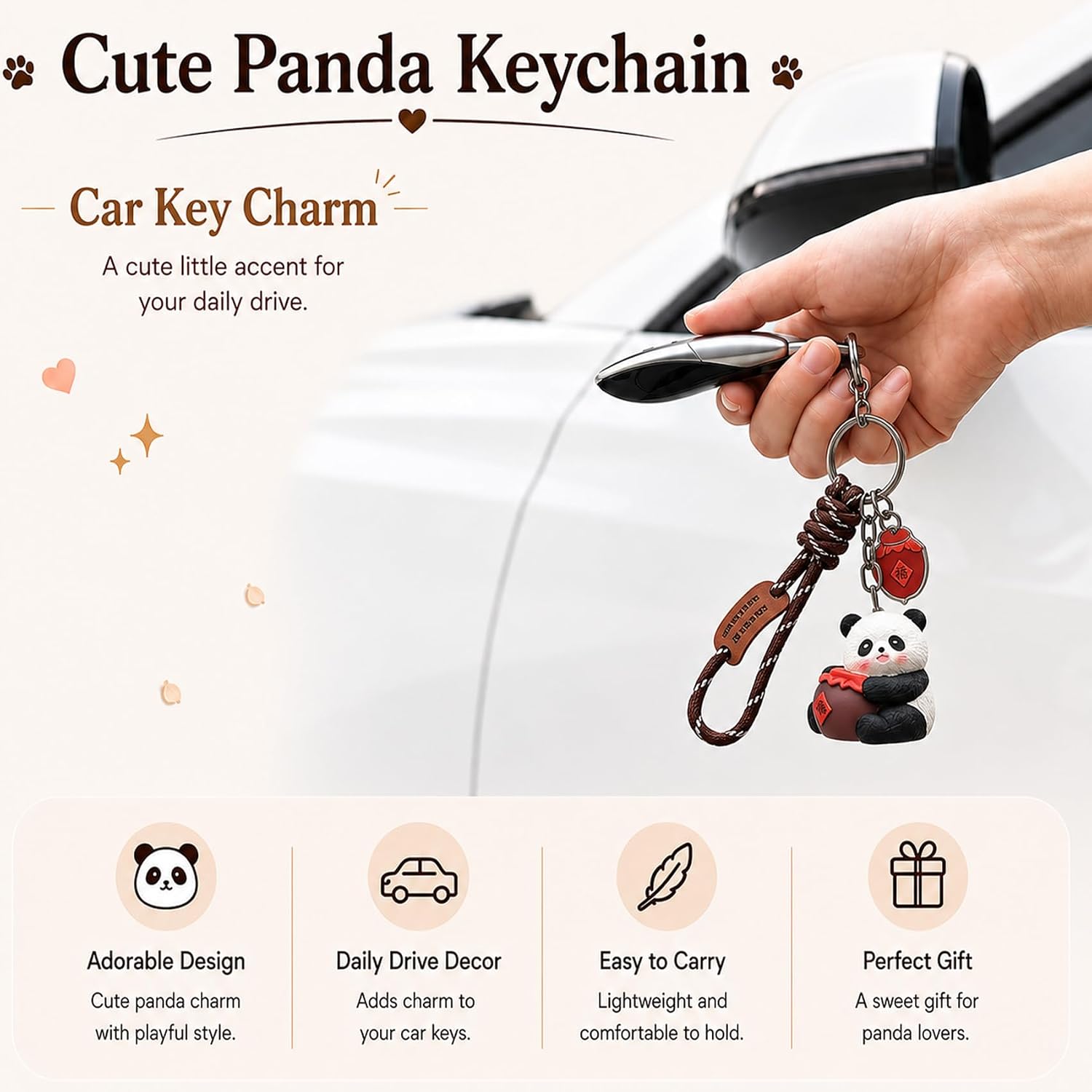 Cute Panda Keychain for Women, Kawaii Panda Key Chain for Girls, Bag Charm Accessories for Car Keys, Purse, Backpack image 4