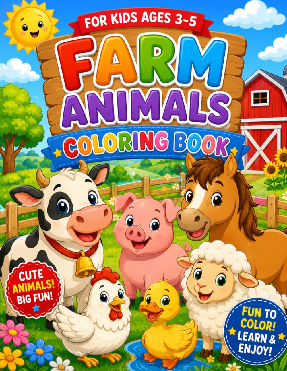 Farm Animals Coloring Book for Kids Ages 3–5: Fun and Easy Farm Animal Coloring Pages for Preschoolers and Toddlers