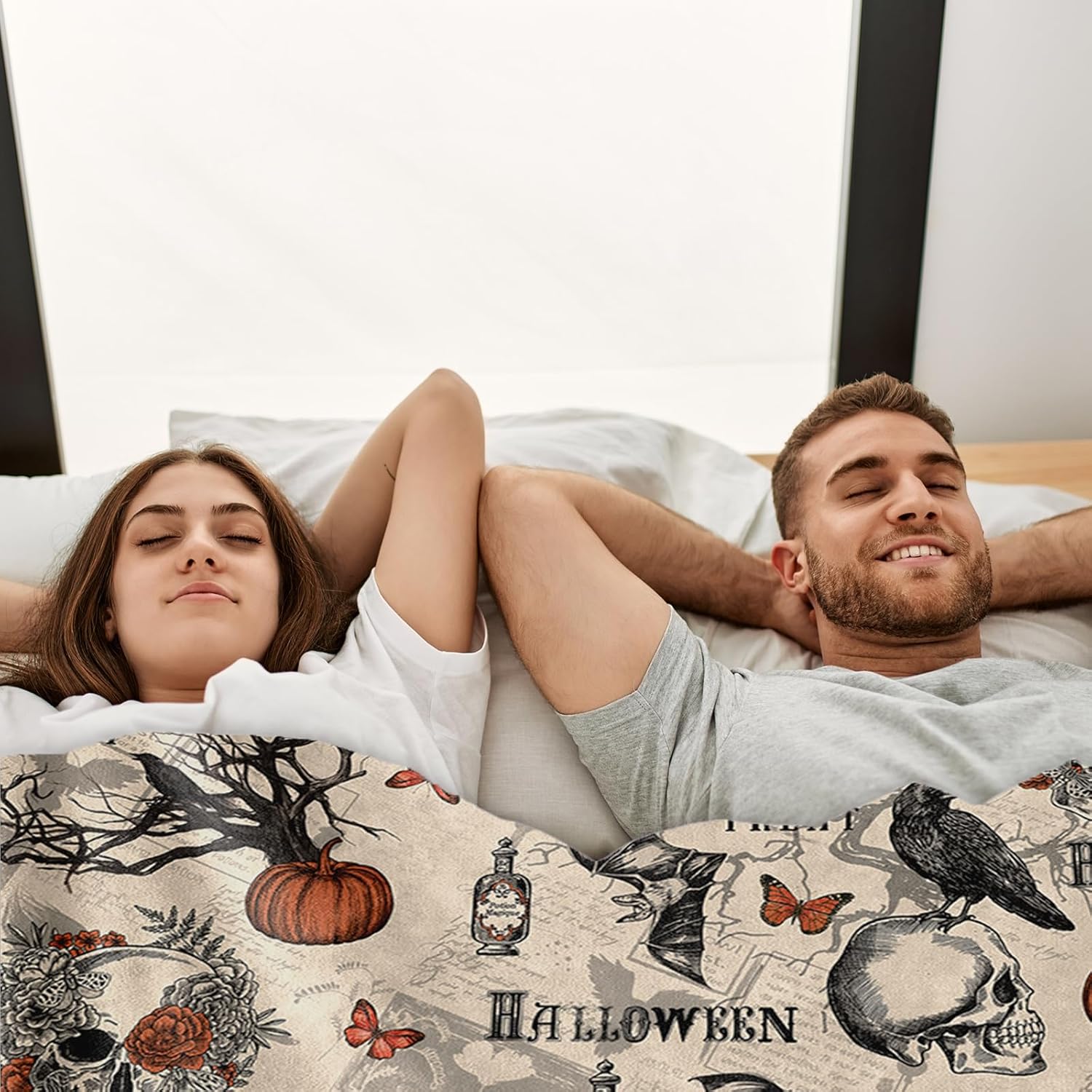 JarThenaAMCS Halloween Fuzzy Blanket Retro Gothic Crow Skull Pumpkin Throw Blanket Soft Cozy Flannel Blankets for Home Bed Sofa Couch Chair, 50 x 60 Inch - Image 7