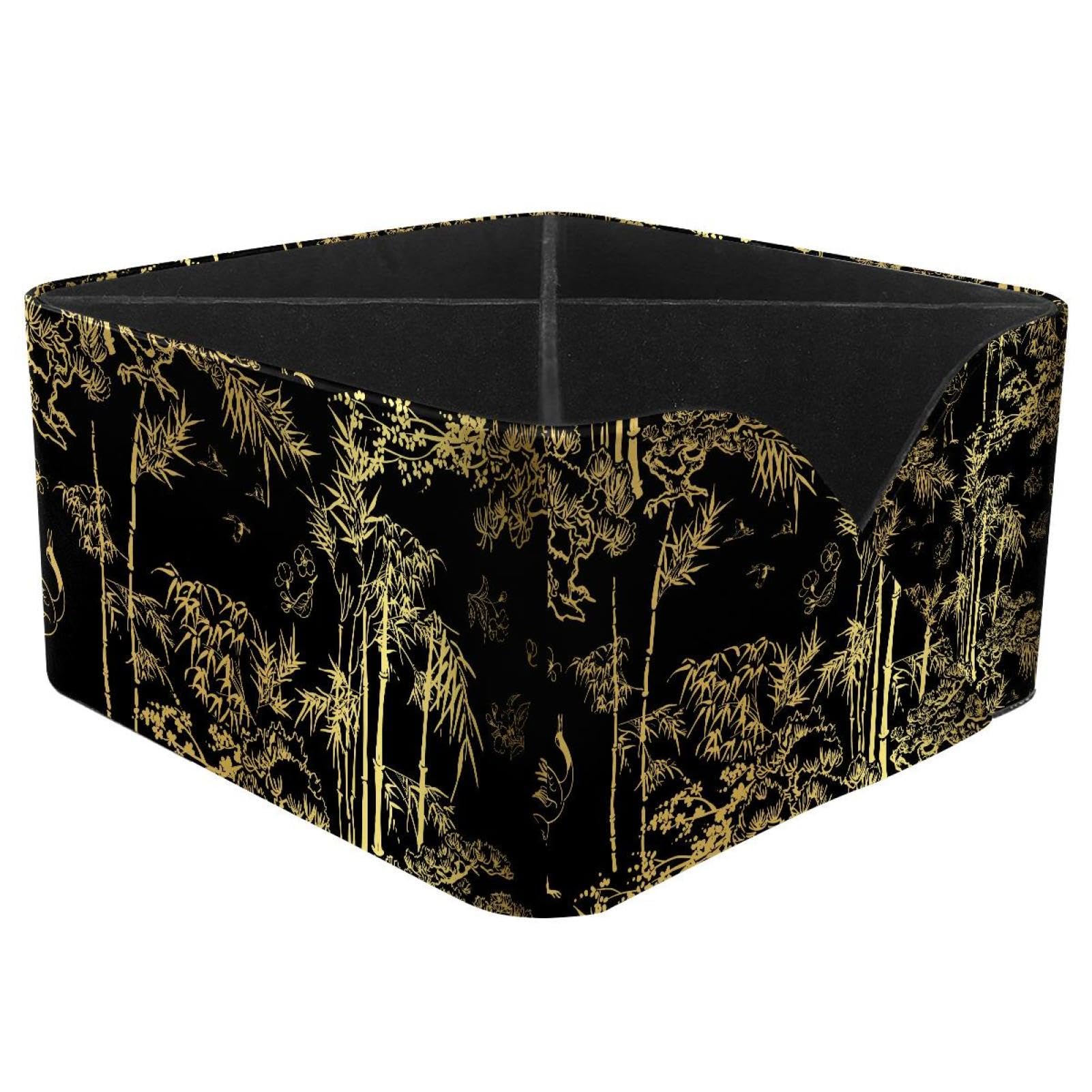 KengjuTesu Bamboo Bird Crane Tree Japanese Chinese Pattern Desktop Organizer Pen Holder, Rectangular Pencil Cup for Office, Study and Makeup Stations