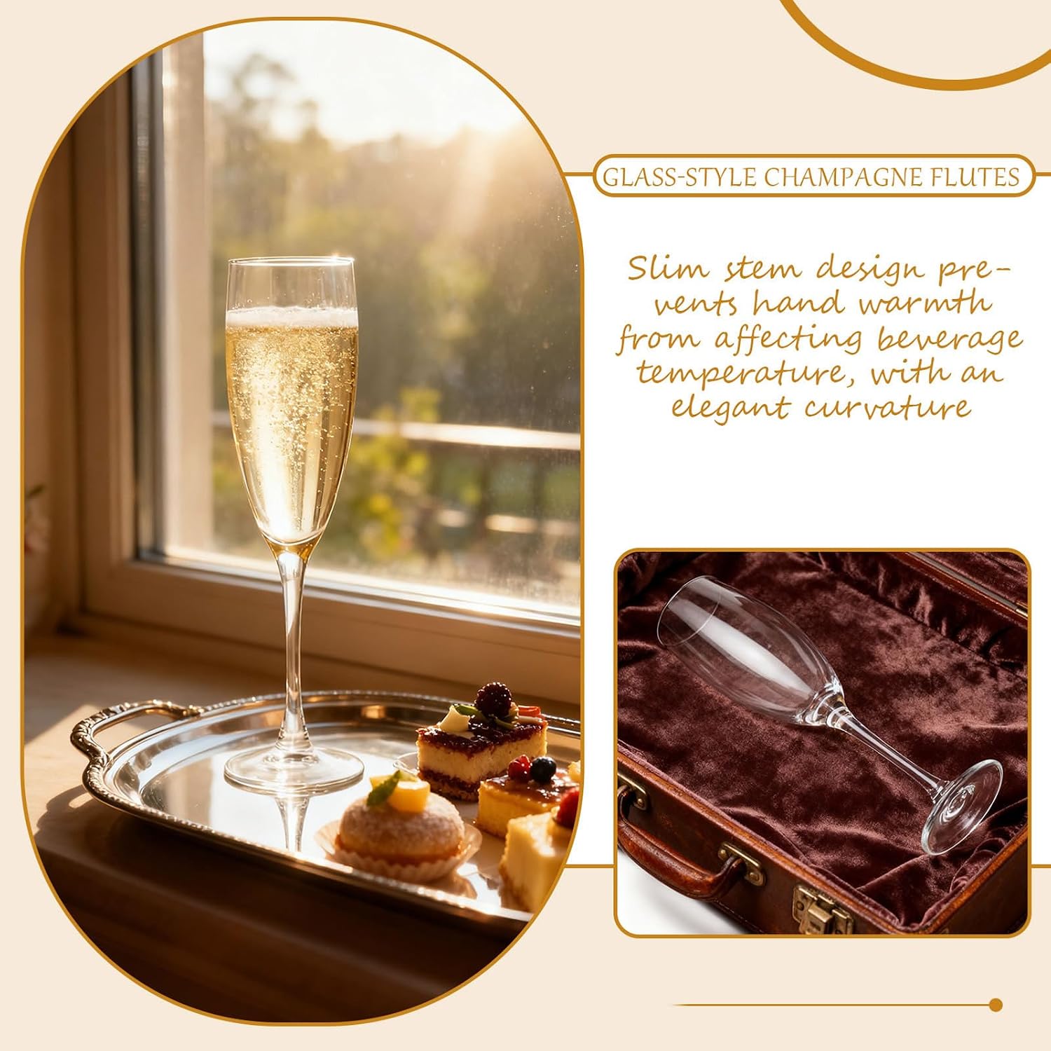 Set of 6 Classic Champagne Flutes, 6.43 Ounce Elegant Stemmed Champagne Glasses, Premium Quality Crystal Clear Perfect for Celebrations Weddings Parties