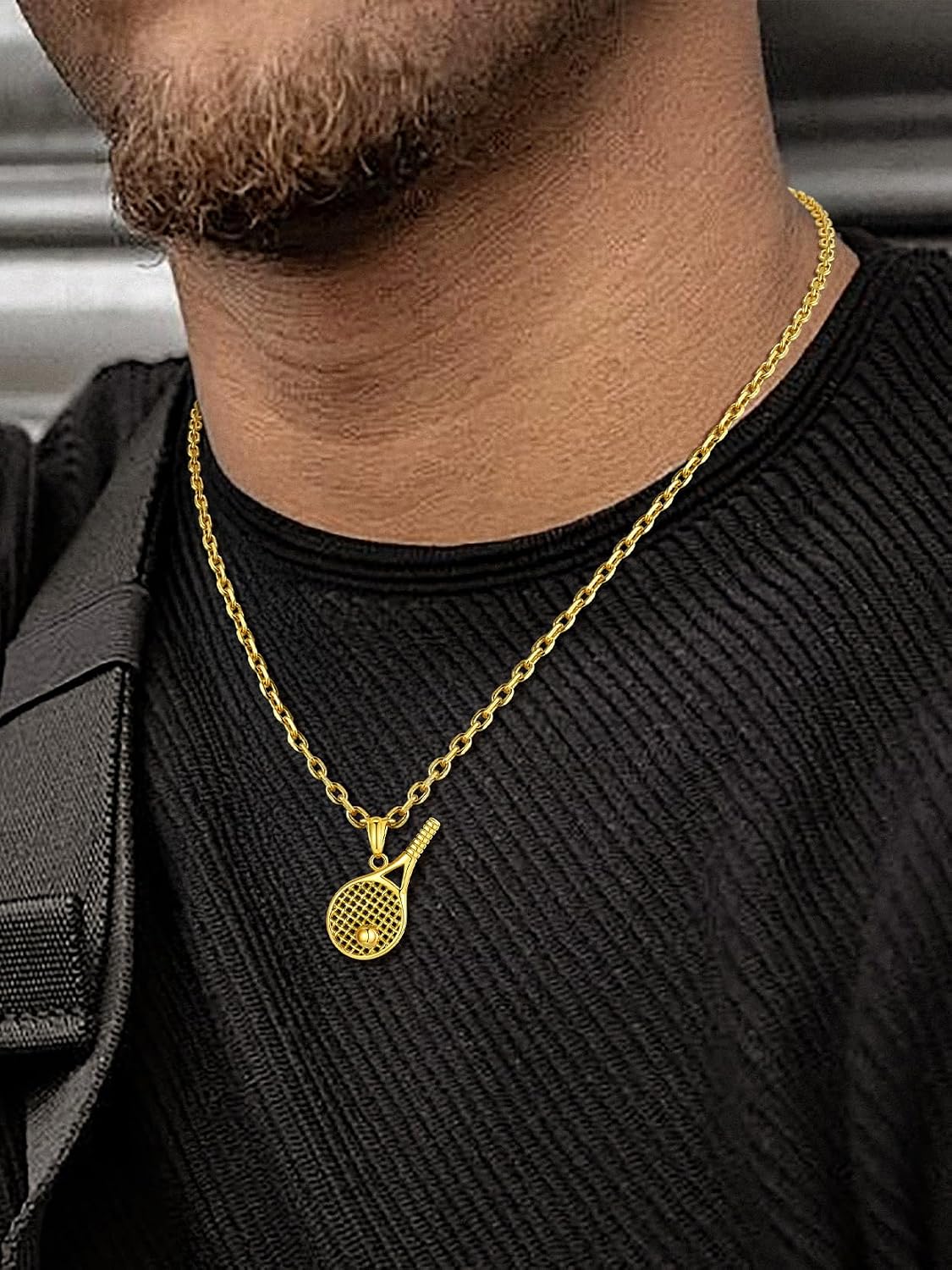 U7 Soccer Necklace for Men Football Baseball Basketball Stainless Steel Chain in Gold Silver Black Color, Shoes Pendant Necklaces for Gym Sport Players Hip Hop Jewelry, 22 Inch image 2