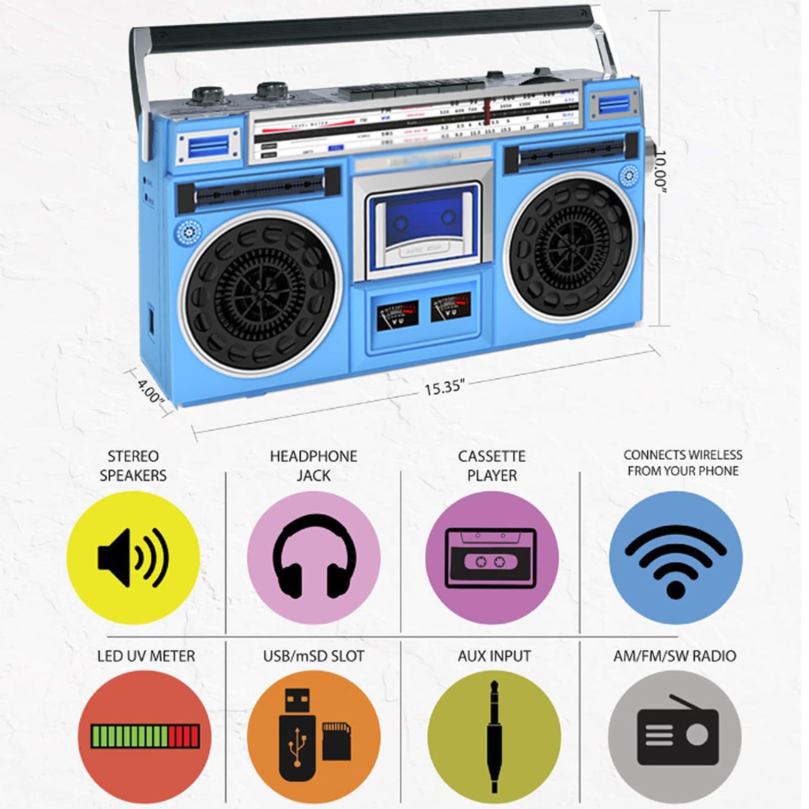 Boombox con lettore cassette retrò con Bluetooth e riproduzione USB - Include funzione di registrazione per raduni familiari e viaggi