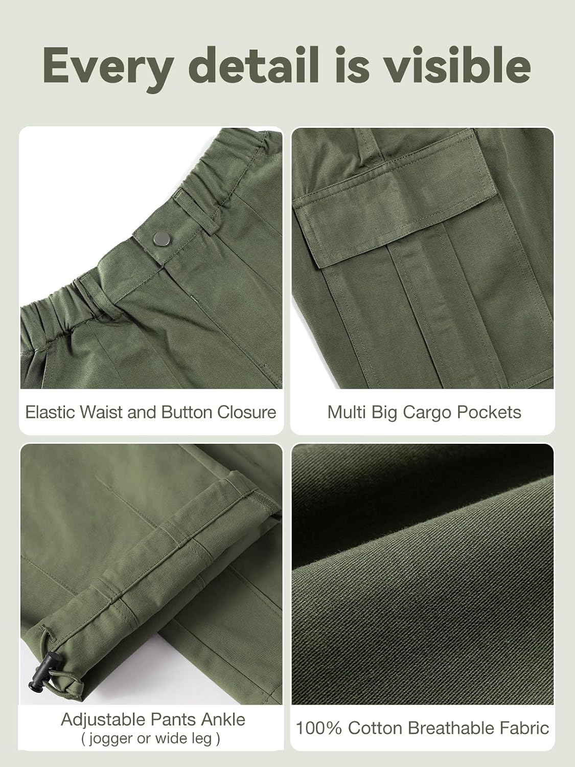 Rolanko Girls Cargo Pants Wide Leg Streetwear Kids Pants with Pockets Trendy Jogger Trousers 4-14 Years