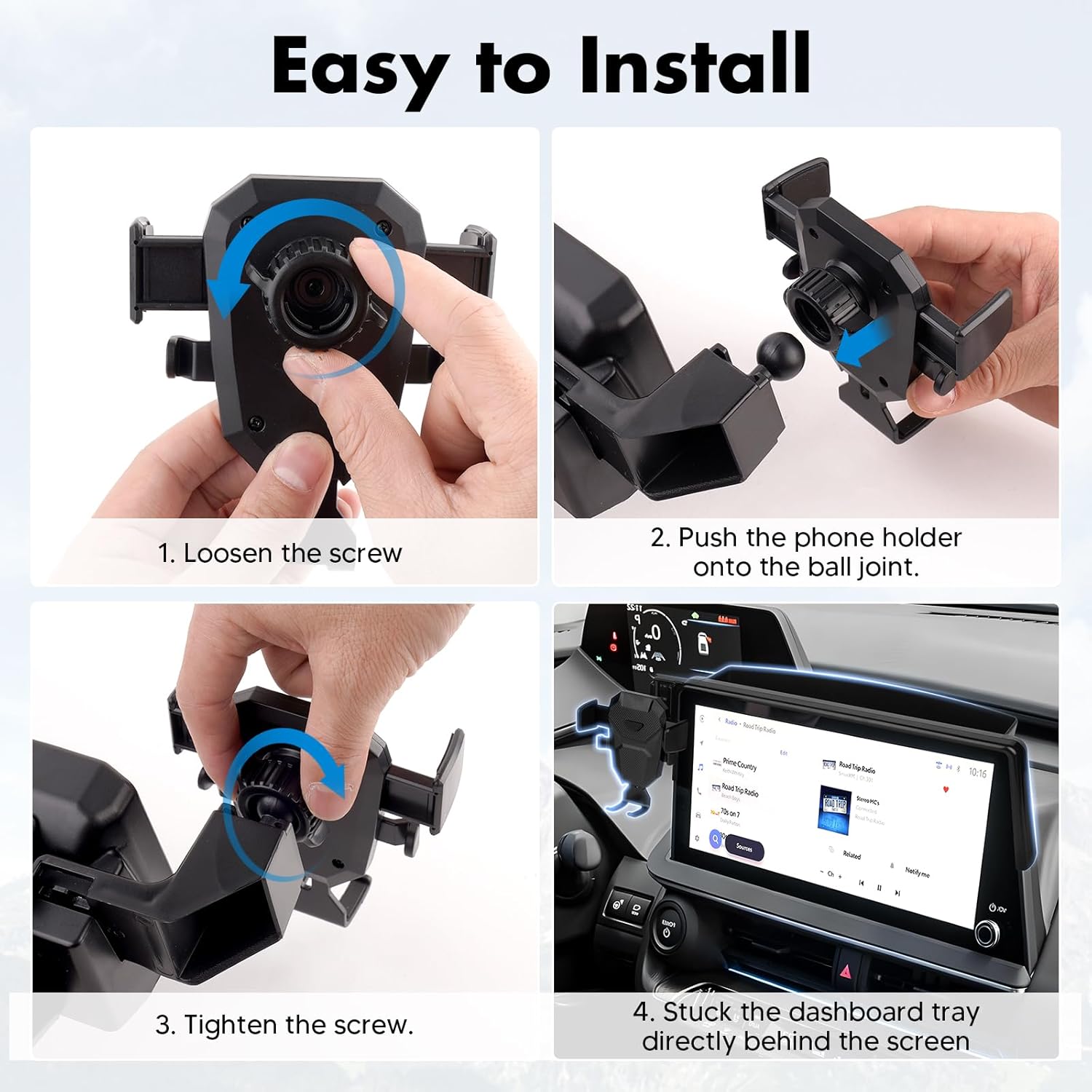 FIILINES Phone Holder for Toyota Prius 2023-2025 (Fit 12.3" Touch Screen), Phone Mount with Dash Organizer for Prius Accessories, 360 Degree Rotation Dash Mount Cell-Phone Holder