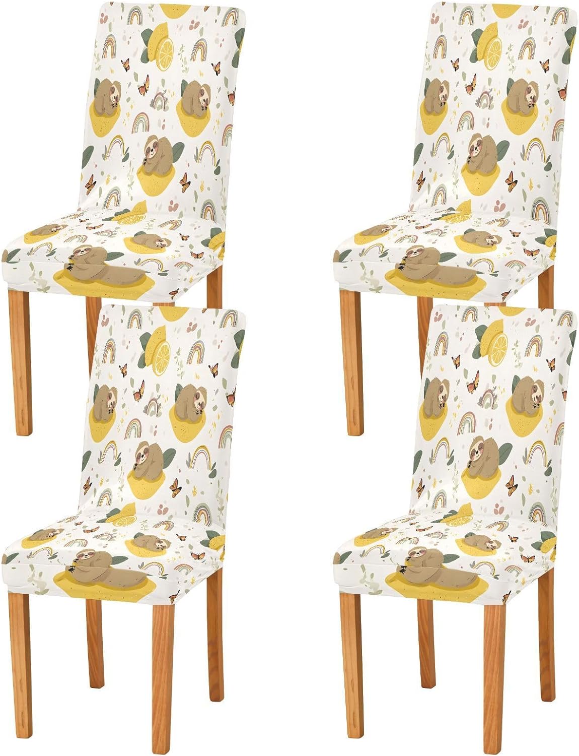 ALAZA Chair Covers for Dining Room, Sloth Lemon Rainbow Pattern Stretch Chair Cover Sets Chair Protector Removable Washable for Ktichen Restaurant Hotel