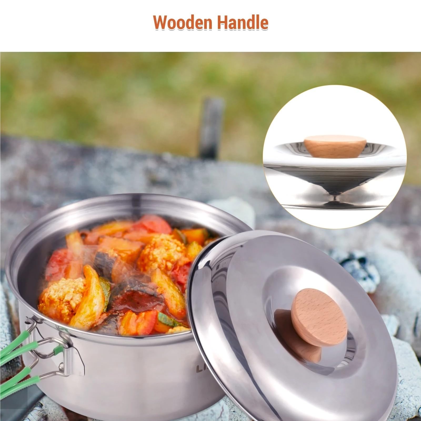 Set di pentole da campeggio pieghevoli in acciaio inossidabile - Pentola e padella, leggere, compatibili con tutti i tipi di fornelli, for 1-2 persone(Pan pot)