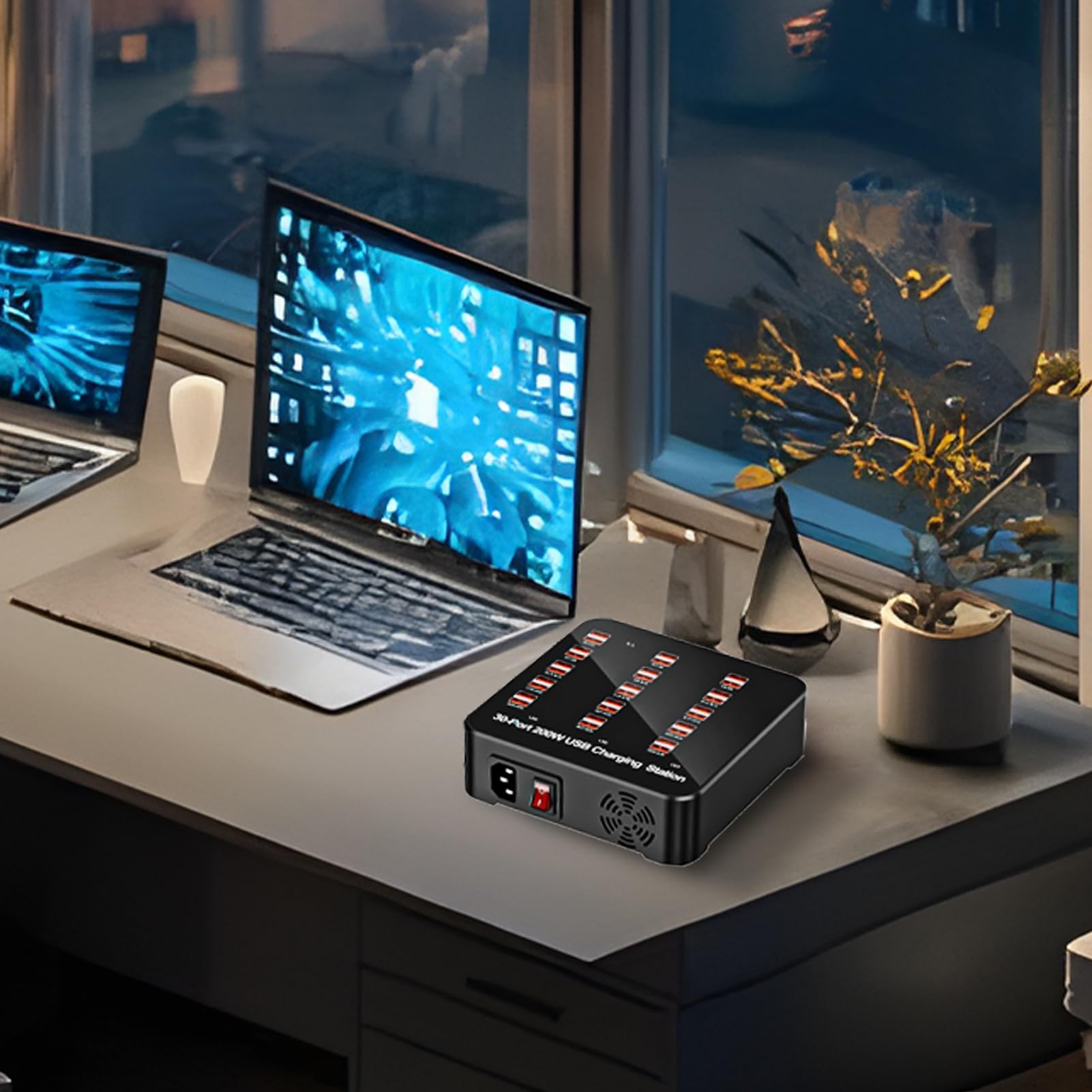 Estación de Carga USB Base de Carga Múltiple Puertos | Enchufe Inteligente para Teléfono Portátil Casa Coche Dormitorio Cocina Escuela Tableta