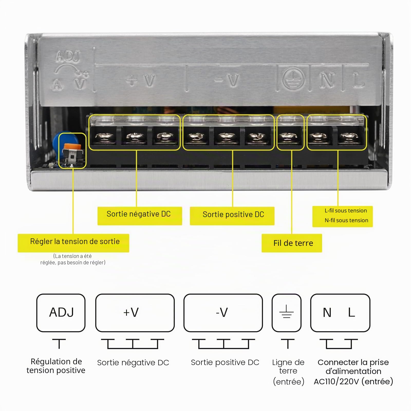 Alimentation universelle 24V 25A 600W DC régulée Driver LED AC-DC Convertisseur