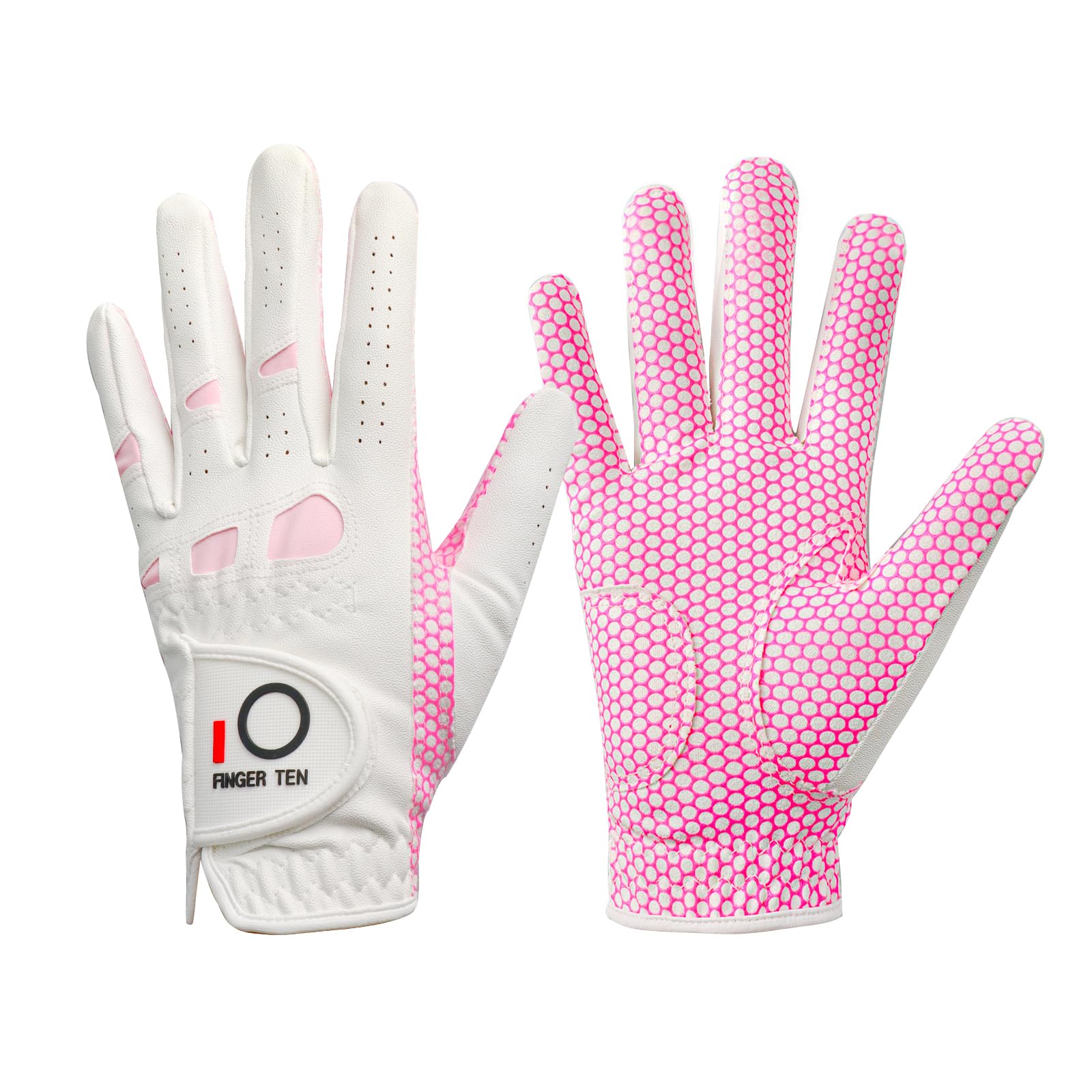 FINGER TEN Women's Lady Weathersof Pro Grip Left and Right Golf Glove Value 2 Pack (2 Pink, Medium, Left)