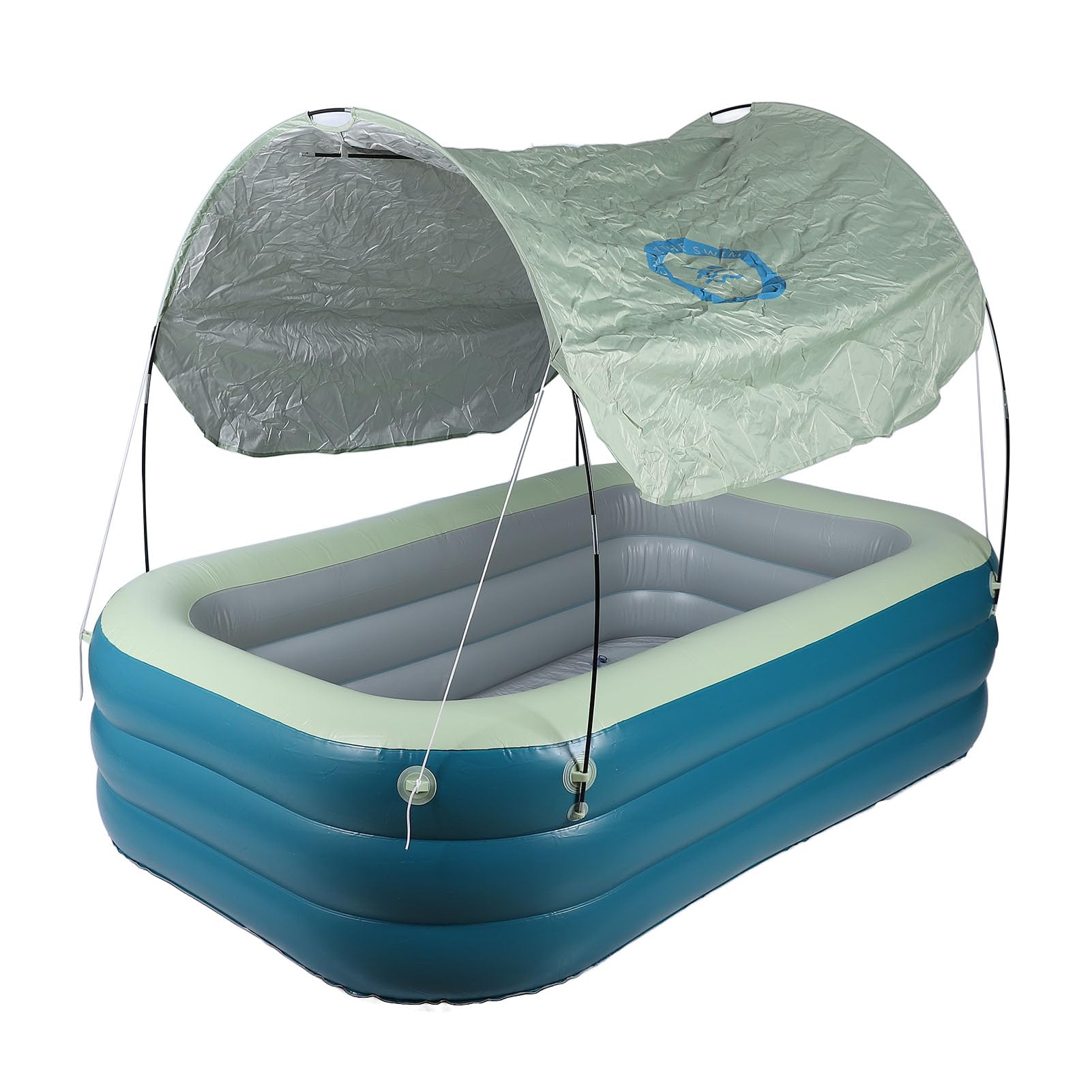 Qcwwy Inflatable Family Pool Inflatable Swimming Pool Kiddie with Sun Shade Canopy for Kids Backyard Garden Playground 2.1m X 82.7in Blue (Green)