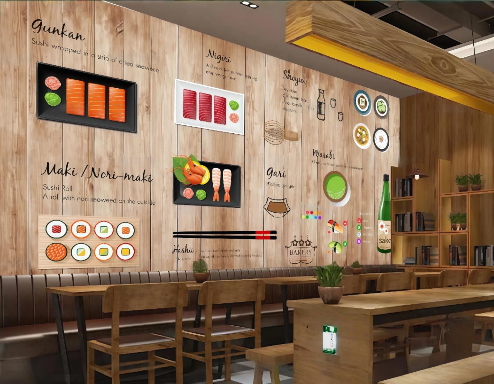 Mural 3D de tablas de madera pintadas a mano papel pintado de 150x105 cm para restaurantes