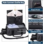 Vessgra Convertible Garment Bags for Travel, Garment Duffle Bag Carry on Garment Bag Weekender Travel Backpack, 4 in 1 Suit Bag with Shoes Compartment for Men Women, Dark Grey, 41.5L*21.5W inches