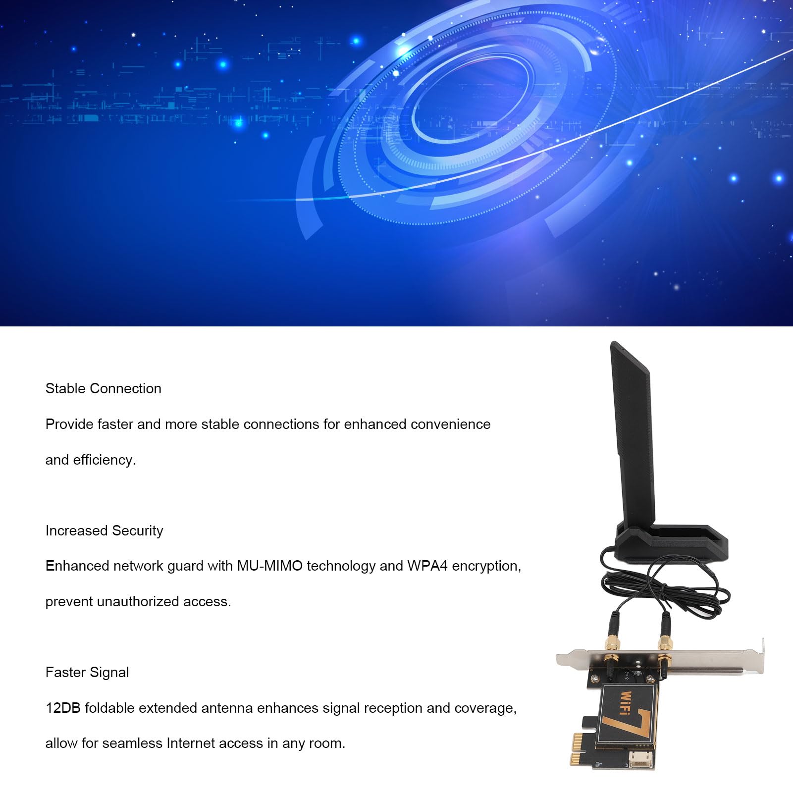 Cryfokt Tarjeta WiFi PCIE de 8774Mbps, Tarjeta de Red Inalámbrica de Tres Bandas con MU-MIMO, Antena de 12DB para Escritorio, Bluetooth 5.4