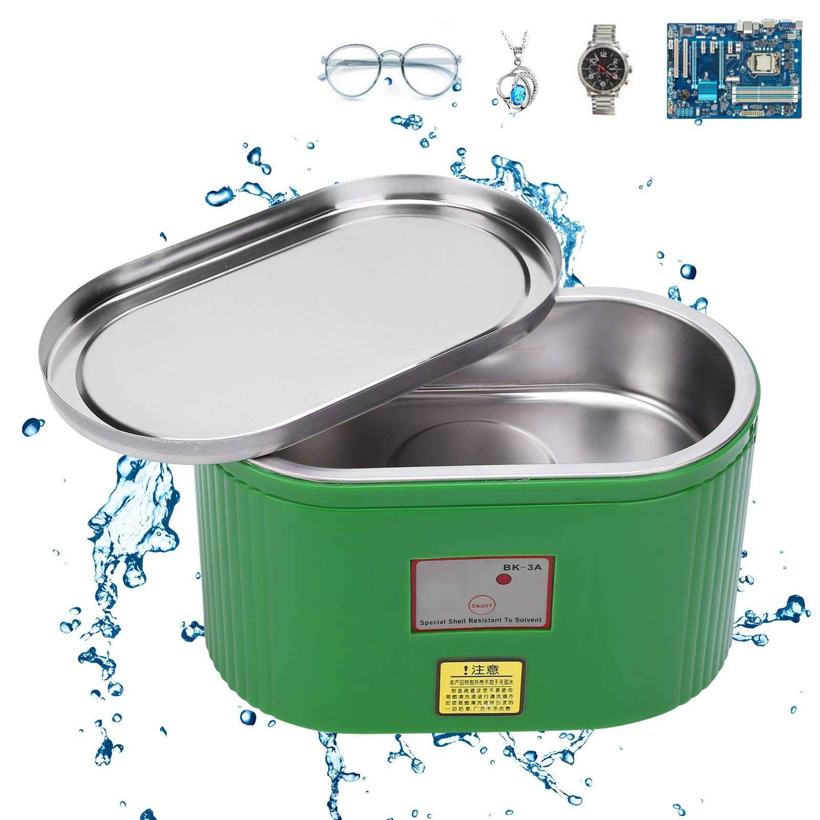 Detergente ad ultrasuoni, 30W 304 in Acciaio Inossidabile Lavatrice ad ultrasuoni ad Alta Potenza per Gioielli Orologi detergente 0.4L BK-3A AC(EU Plug)