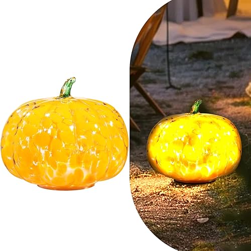 Calabaza de cristal hecha a mano con luces LED cálidas, decoración de Halloween y Acción de Gracias, decoración de otoño digna de regalo, centro de